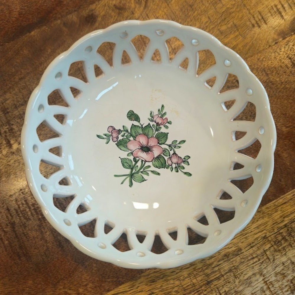 Vintage Lallier Moustiers French Ceramic Bowl Hand Painted Roses French Country